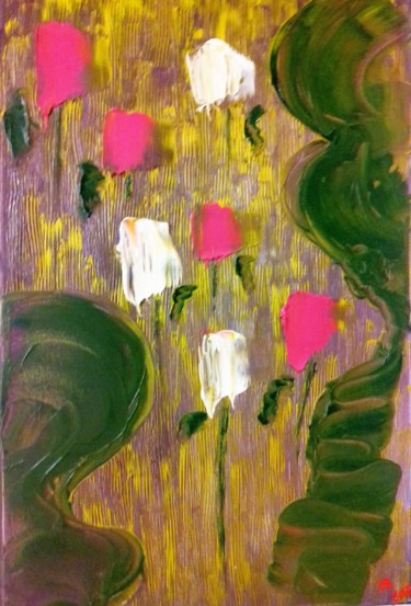 Pintura intitulada ""Blumen-Abstrakt."" por Marie Ruda, Obras de arte originais, Óleo