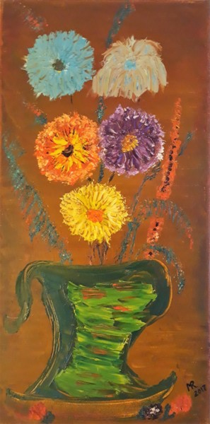 Pintura intitulada "Blumen in der Vase." por Marie Ruda, Obras de arte originais, Óleo