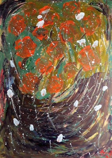 Malerei mit dem Titel ""Blitze von Blumen."" von Marie Ruda, Original-Kunstwerk, Acryl