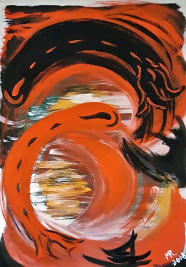 Malerei mit dem Titel ""Das rote und schwa…" von Marie Ruda, Original-Kunstwerk, Acryl
