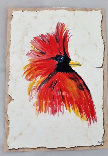 Tekening getiteld "Red cardinal." door Marie Ruda, Origineel Kunstwerk, Aquarel
