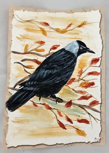 Tekening getiteld "Black raven" door Marie Ruda, Origineel Kunstwerk, Aquarel