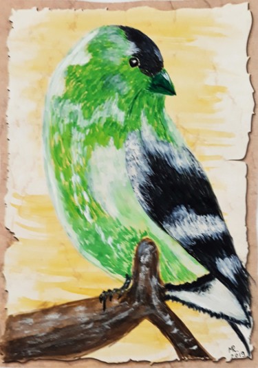 Рисунок под названием "Green cardinal." - Marie Ruda, Подлинное произведение искусства, Акварель
