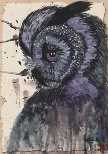 Desenho intitulada "Eagle owl." por Marie Ruda, Obras de arte originais, Aquarela