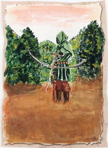 Desenho intitulada "Robin Hood" por Marie Ruda, Obras de arte originais, Aquarela