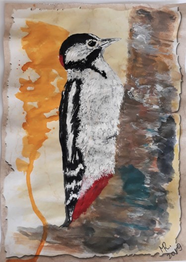 Malerei mit dem Titel "Red-bellied woodpec…" von Marie Ruda, Original-Kunstwerk, Aquarell