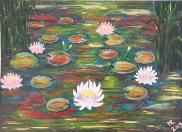 Painting titled "On a pond." by Marie Ruda, Original Artwork, Acrylic