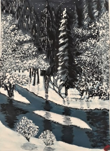 Malerei mit dem Titel "In the winter in th…" von Marie Ruda, Original-Kunstwerk, Aquarell
