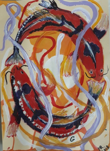 Malerei mit dem Titel "Horoscope:pisces." von Marie Ruda, Original-Kunstwerk, Acryl