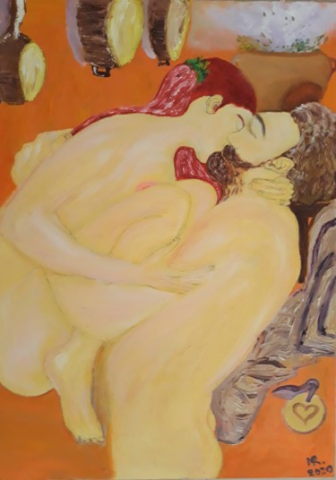 Pintura intitulada "In a bath." por Marie Ruda, Obras de arte originais, Óleo