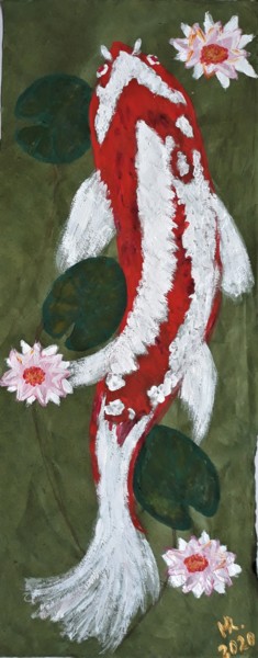 Peinture intitulée "Carp Koi" par Marie Ruda, Œuvre d'art originale, Aquarelle