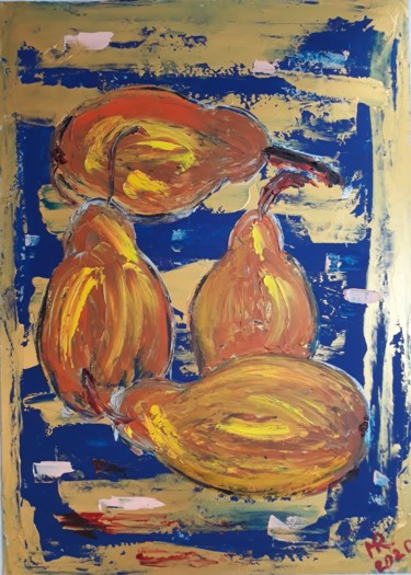 Painting titled "4 pears." by Marie Ruda, Original Artwork, Oil