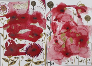 Painting titled "Mirage flowers-2." by Marie Ruda, Original Artwork, Watercolor