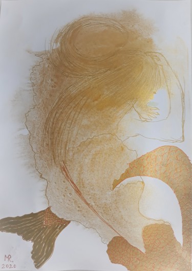 Peinture intitulée "Lady Mermaid." par Marie Ruda, Œuvre d'art originale, Aquarelle