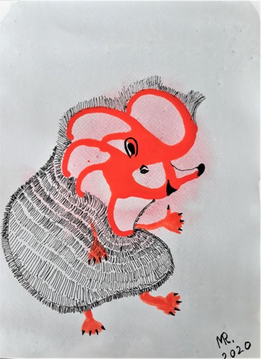 Peinture intitulée "Hedgehog-mouse." par Marie Ruda, Œuvre d'art originale, Encre