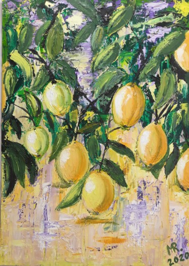Painting titled "Lemons." by Marie Ruda, Original Artwork, Oil