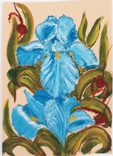 Malerei mit dem Titel "Blue iris." von Marie Ruda, Original-Kunstwerk, Aquarell