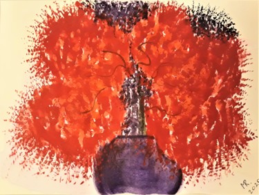 Картина под названием "Flowers in a vase." - Marie Ruda, Подлинное произведение искусства, Акварель