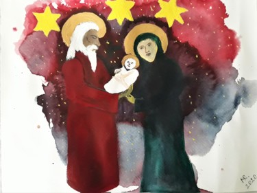 Painting titled "Birth of the baby J…" by Marie Ruda, Original Artwork, Watercolor