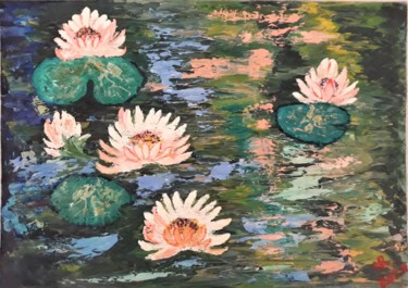 Malerei mit dem Titel "On the pond-2." von Marie Ruda, Original-Kunstwerk, Öl