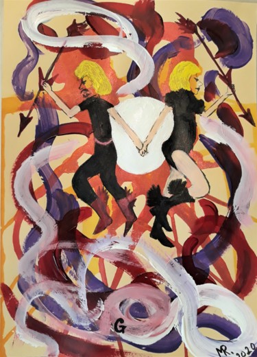 Pintura intitulada "Horoscope: Gemini(T…" por Marie Ruda, Obras de arte originais, Acrílico