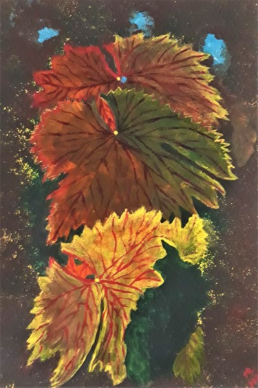 Painting titled "Autumn grape leaves." by Marie Ruda, Original Artwork, Acrylic