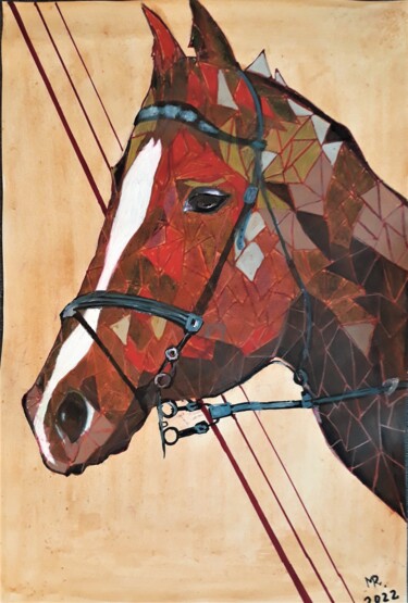 Pintura intitulada "Red horse." por Marie Ruda, Obras de arte originais, Acrílico