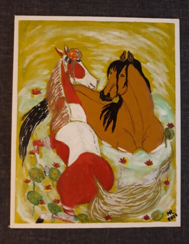 Painting titled "Love and horses." by Marie Ruda, Original Artwork, Acrylic
