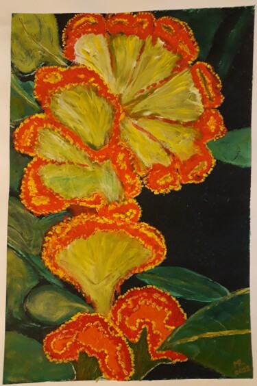 Malerei mit dem Titel "Celosia cristata." von Marie Ruda, Original-Kunstwerk, Acryl