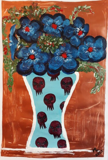 Painting titled "Blue flowers." by Marie Ruda, Original Artwork, Acrylic