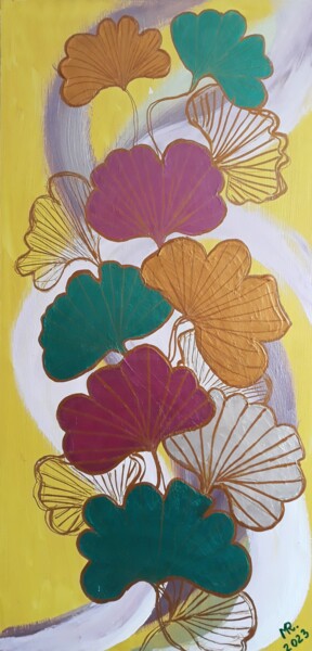 Painting titled "Ginkgo." by Marie Ruda, Original Artwork, Acrylic