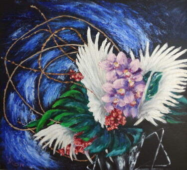 Painting titled "Tht flower ikebana…" by Marina, Original Artwork, Oil