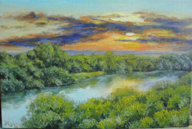 Painting titled "River Neman" by Marina, Original Artwork, Oil