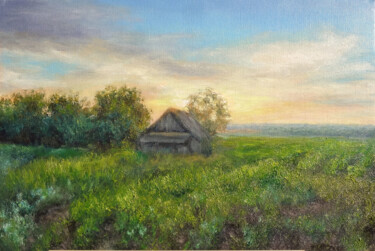 Painting titled "Lonely House" by Marina, Original Artwork, Oil