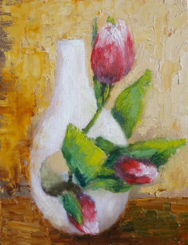 Painting titled "Tulips" by Marina, Original Artwork, Oil