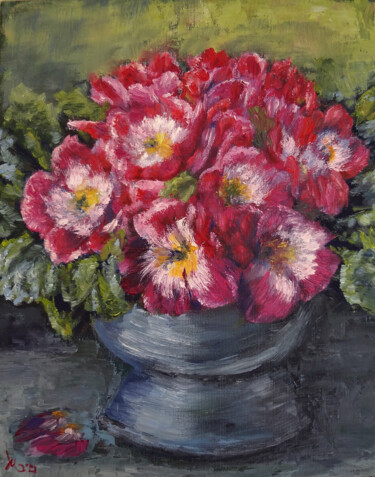 Painting titled "Primula" by Marina, Original Artwork, Oil