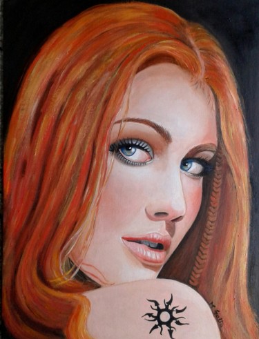Painting titled "la ragazza con il t…" by Marinart, Original Artwork, Oil