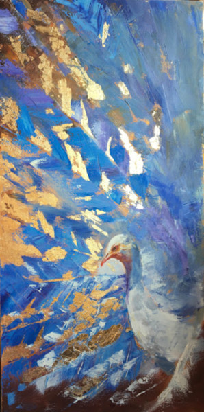 Painting titled "Gold Peacock. Abstr…" by Marina Babintseva, Original Artwork, Oil