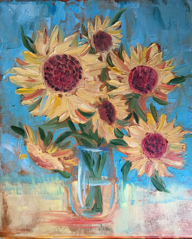 Pintura titulada "Oil painting Sunflo…" por Marina Babintseva, Obra de arte original, Oleo