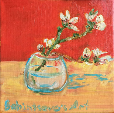 Pintura intitulada "oil painting Flower…" por Marina Babintseva, Obras de arte originais, Óleo