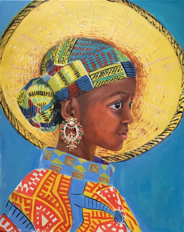 Painting titled "African girl in bri…" by Marina Babintseva, Original Artwork, Oil