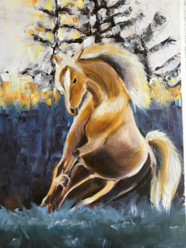 Картина под названием "Horse in the meadow" - Marina Babintseva, Подлинное произведение искусства, Масло