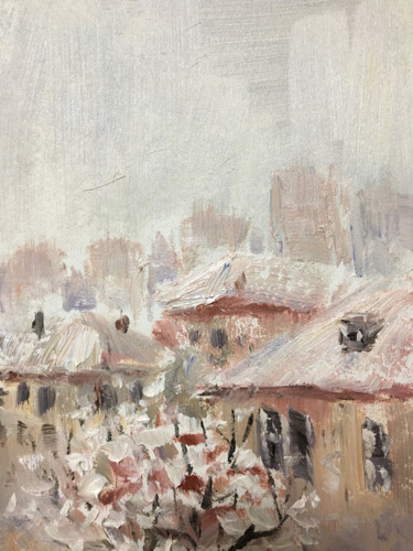 Pintura intitulada "It's snowing" por Marina Babintseva, Obras de arte originais, Óleo