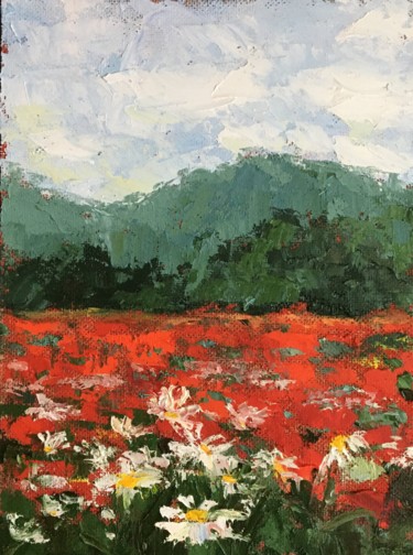 Painting titled "Poppies field" by Marina Babintseva, Original Artwork, Oil