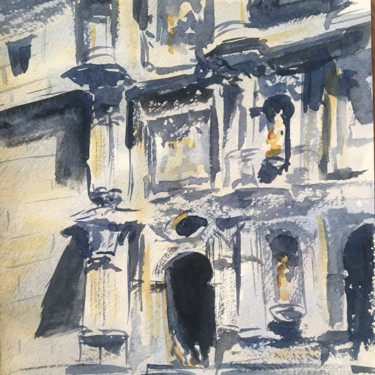 Painting titled "Architectural sketch" by Marina Babintseva, Original Artwork, Watercolor