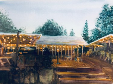 Painting titled "Cafe in the park" by Marina Babintseva, Original Artwork, Watercolor