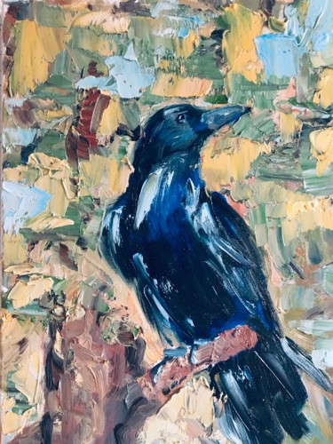 Painting titled "Black crow" by Marina Babintseva, Original Artwork, Oil