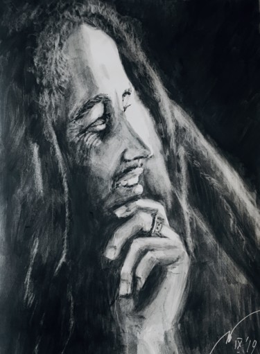 Dibujo titulada "Bob Marley" por Marina Babintseva, Obra de arte original, Pigmentos