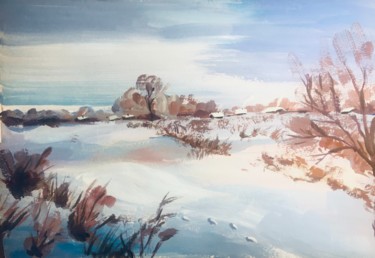 Pittura intitolato "winter in the villa…" da Marina Babintseva, Opera d'arte originale, Tempera