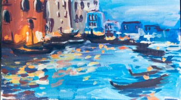 Painting titled "Venice in the eveni…" by Marina Babintseva, Original Artwork, Tempera